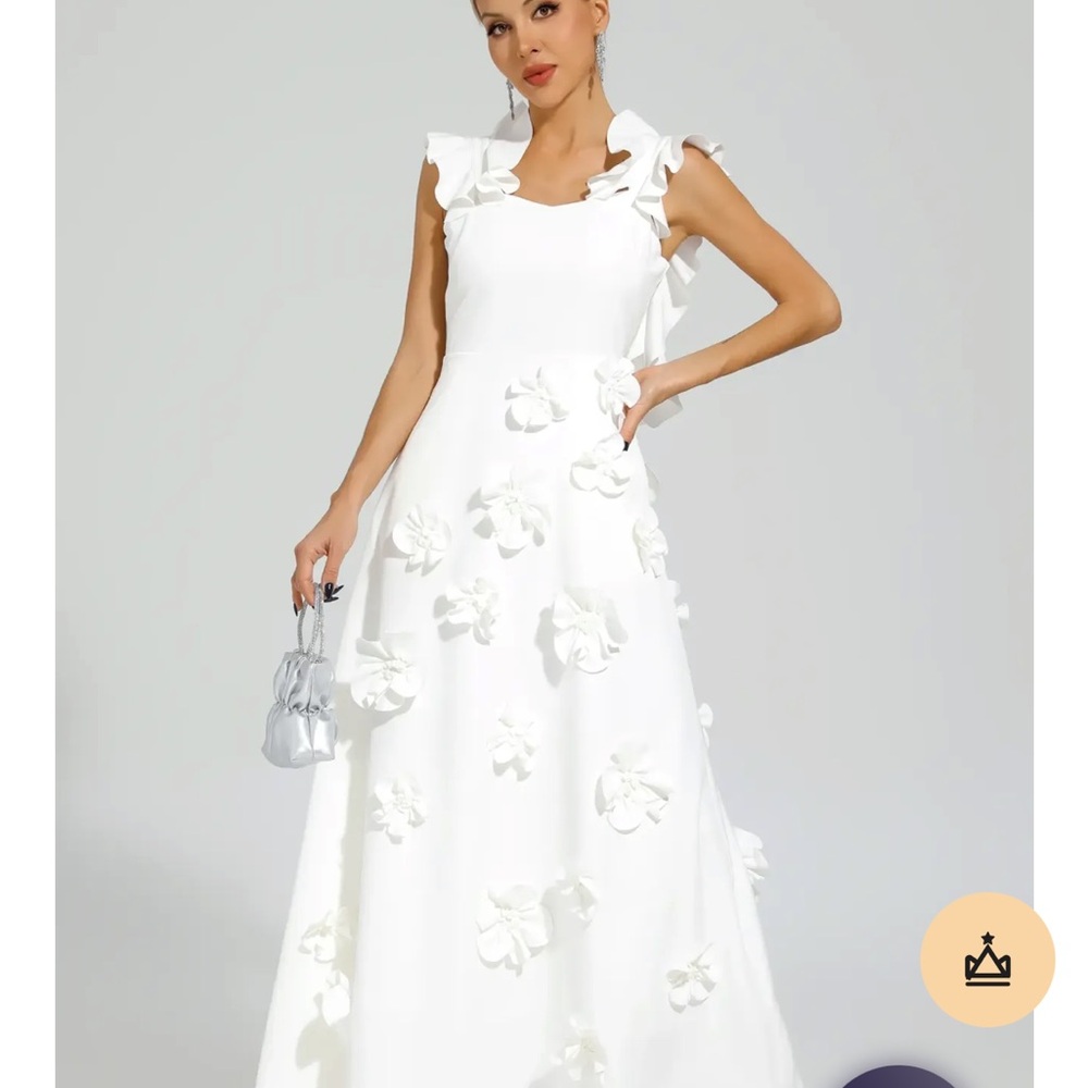 Elegant White Floral Women's Dress